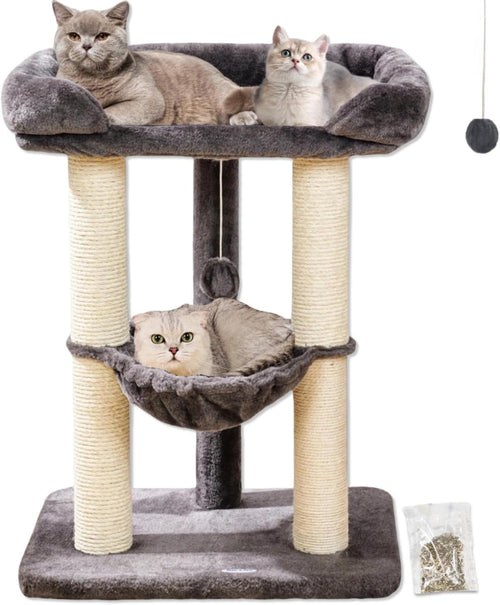 28-Inch Cat Tree for Large Cats | Window Perch, Hammock & Scratching Post Gray