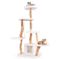 66 Inch Tall Solid Wood Cat Tree Modern Wooden Cat Tower with Perch-White Default Title