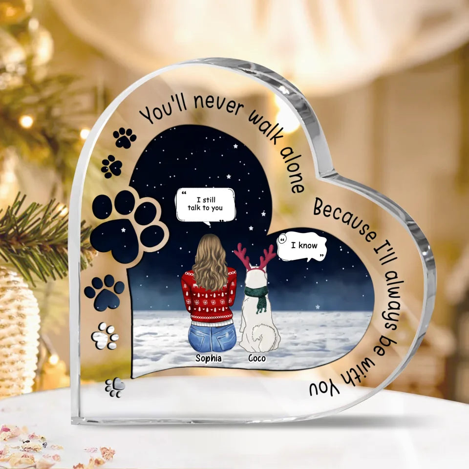Personalized Memorial Pet Crystal Heart - Memorial Gift Idea For Dog/Cat Lover - Never Walk Alone Heart-Shaped Acrylic Plaque AVA New 1