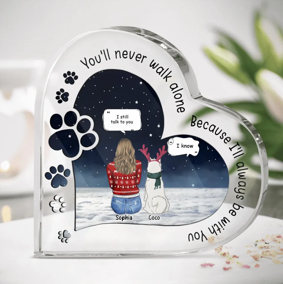 Personalized Memorial Pet Crystal Heart - Memorial Gift Idea For Dog/Cat Lover - Never Walk Alone Heart-Shaped Acrylic Plaque AVA New 1
