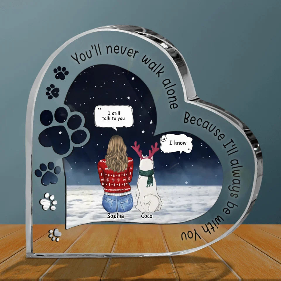 Personalized Memorial Pet Crystal Heart - Memorial Gift Idea For Dog/Cat Lover - Never Walk Alone Heart-Shaped Acrylic Plaque AVA New 1