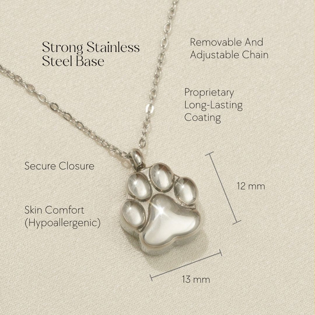 Paw Print - Cremation Necklace for Dog & Pet Ashes - Silver