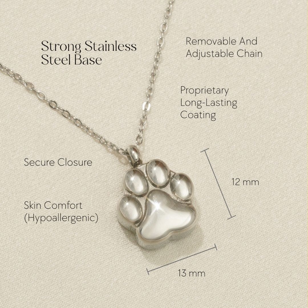 Paw Print - Cremation Necklace for Dog & Pet Ashes - Silver