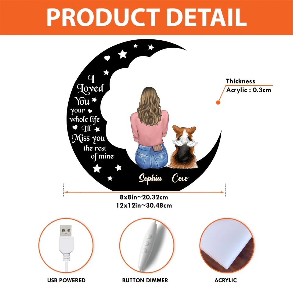 Personalized Memorial Pet Moon Light Box - Memorial Gift Idea For Dog/Cat/Rabbit Lover - I Loved You Your Whole Life Custom Shape Photo Light Box Light Edit 8x8 in