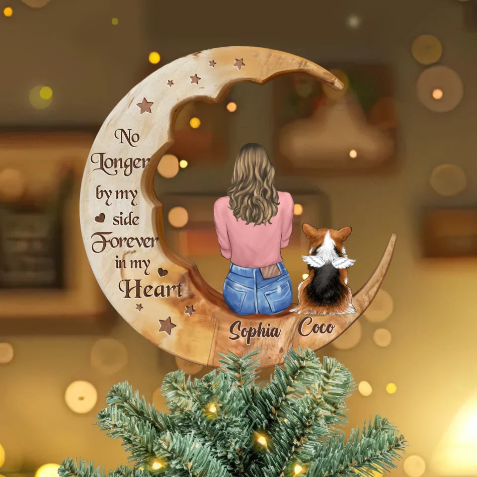 Personalized Memorial Pet Moon Tree Topper- Memorial Gift Idea For Dog/Cat/Rabbit Lover - No Longer By My Side Forever In My Heart Customized Shape Tree Topper NIDEA 1