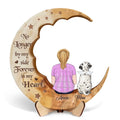 Personalized Memorial Kid With Pet Moon Wooden Art - Memorial Gift Idea - No Longer By My Side Forever In My Heart CUSTOM 2 LAYERED WOODEN ART Wooden Art