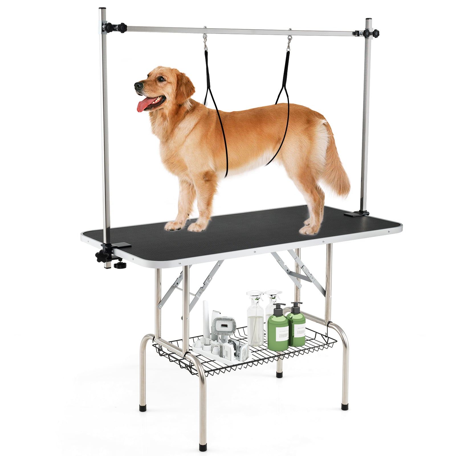 Foldable Dog Grooming Table with Height Adjustable Arms-Black Default Title
