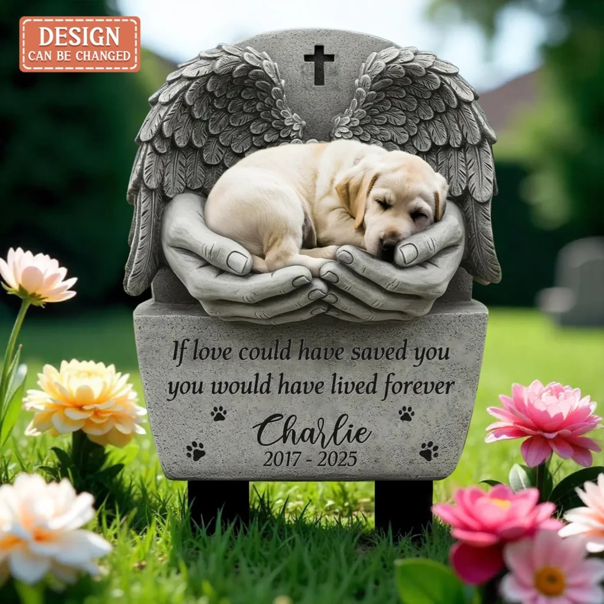 Personalized Angel Wing Memorial Pet Stone Effect Metal Sign - Memorial Gift Idea - If Love Could Have Saved You You Would Have Lived Forever Cut Metal Sign (Edit) 1