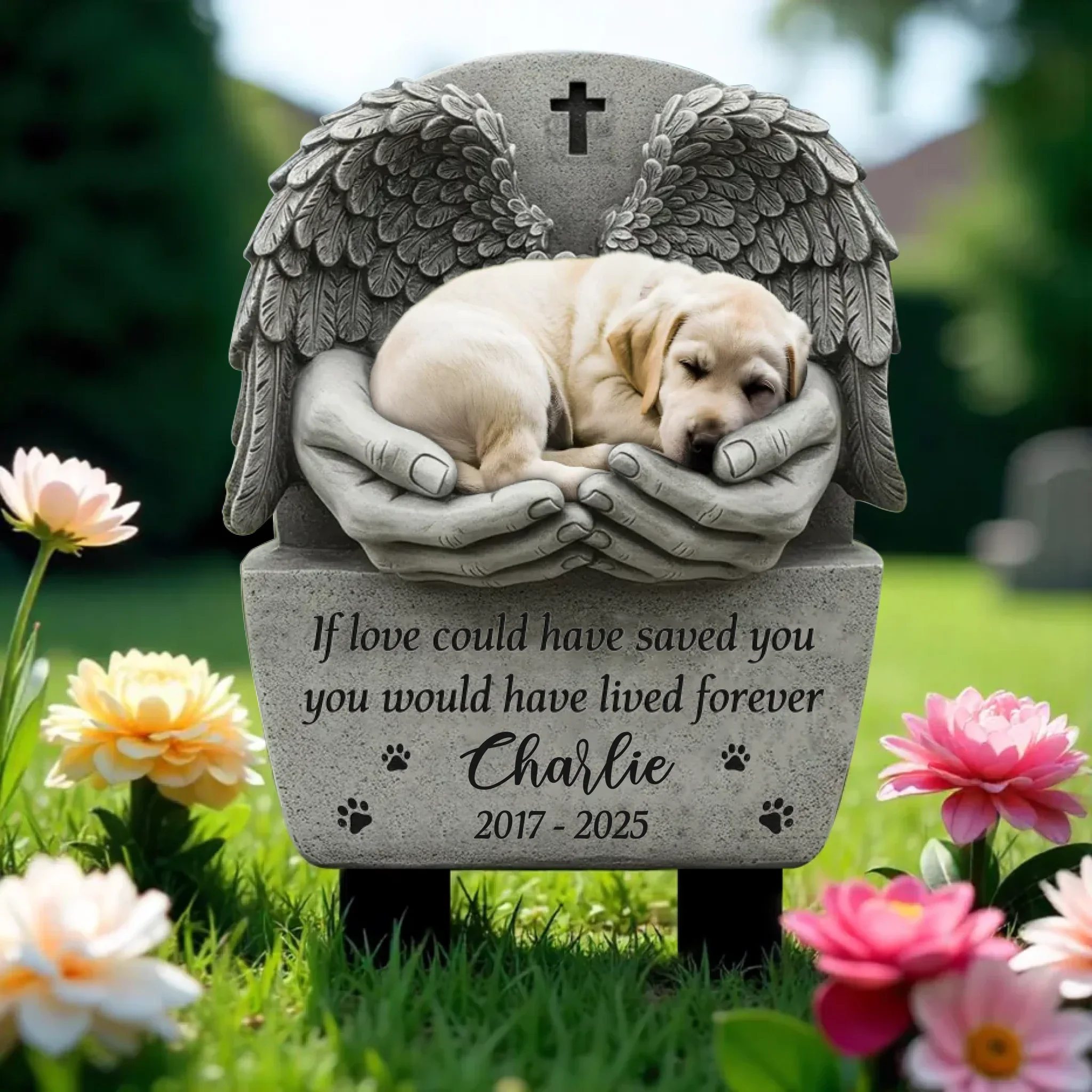 Personalized Angel Wing Memorial Pet Stone Effect Metal Sign - Memorial Gift Idea - If Love Could Have Saved You You Would Have Lived Forever Cut Metal Sign (Edit) 1