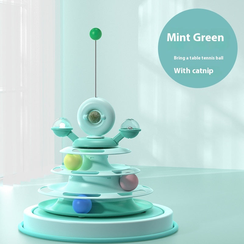 4 Levels Cat Toy Tower Turntable Roller Balls Toys Interactive Intelligence Pets Toys Training Track Puzzle Funny Games Accessories Pet Products Mint Green Table Tennis