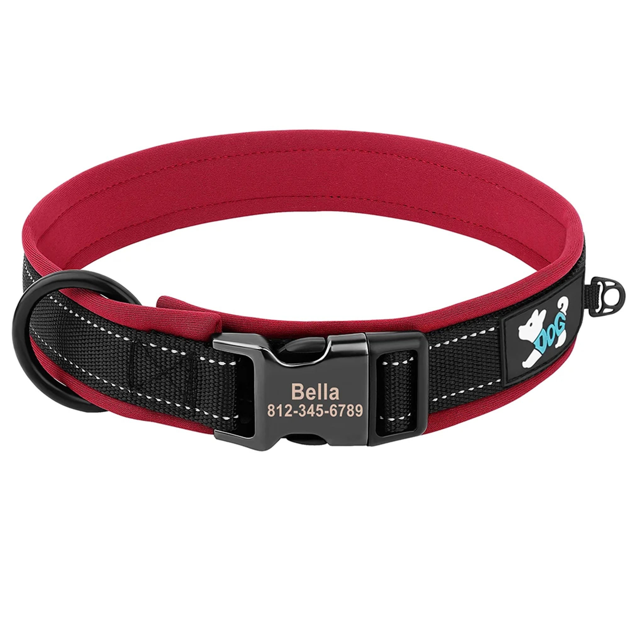 Personalized Dogs Padded Collars Reflective | Custom Name ID Tag Dog Collar | Collar for Pet Small Medium Large Dog - C1532- SLKZGXQ Red
