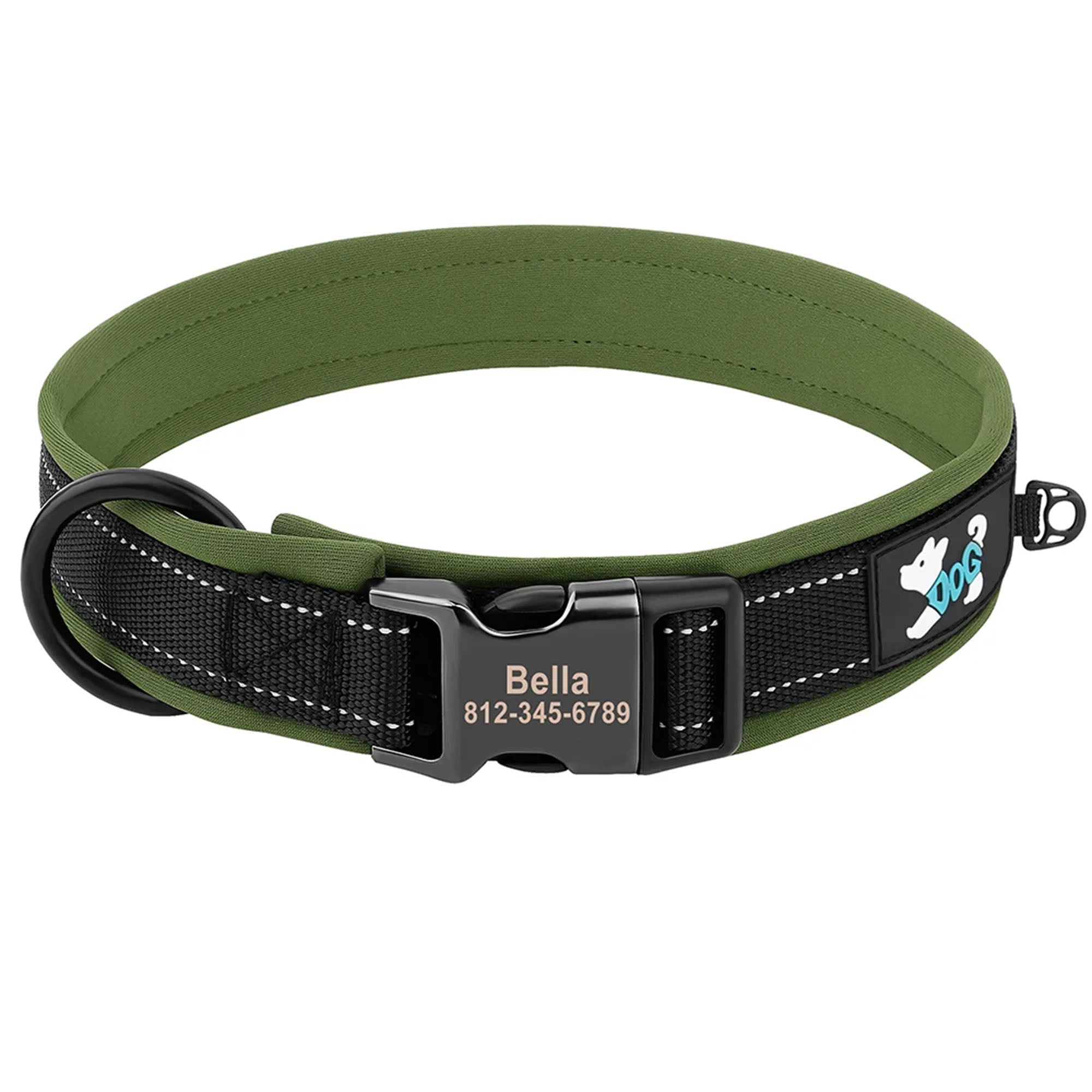 Personalized Dogs Padded Collars Reflective | Custom Name ID Tag Dog Collar | Collar for Pet Small Medium Large Dog - C1532- SLKZGXQ Green