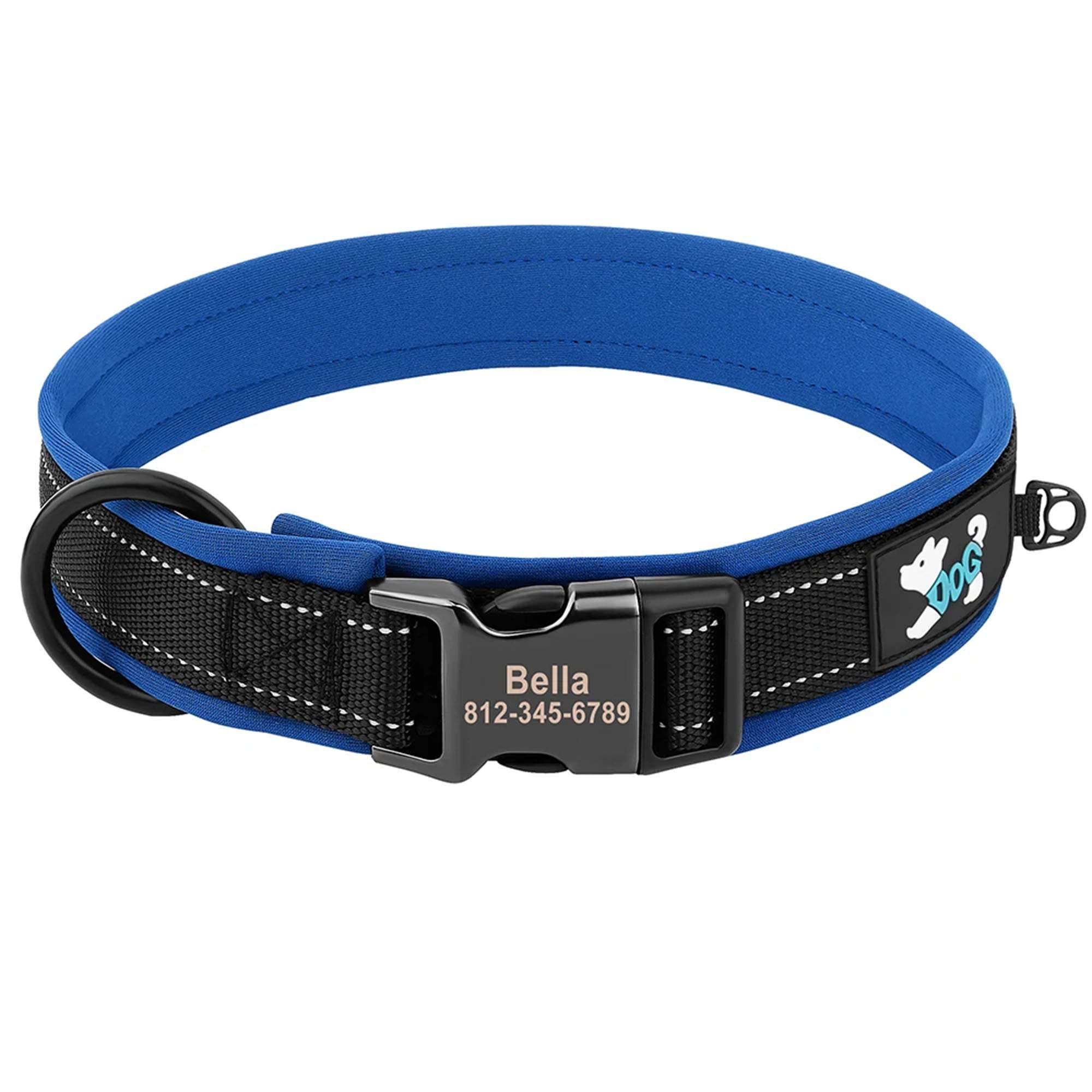 Personalized Dogs Padded Collars Reflective | Custom Name ID Tag Dog Collar | Collar for Pet Small Medium Large Dog - C1532- SLKZGXQ Blue