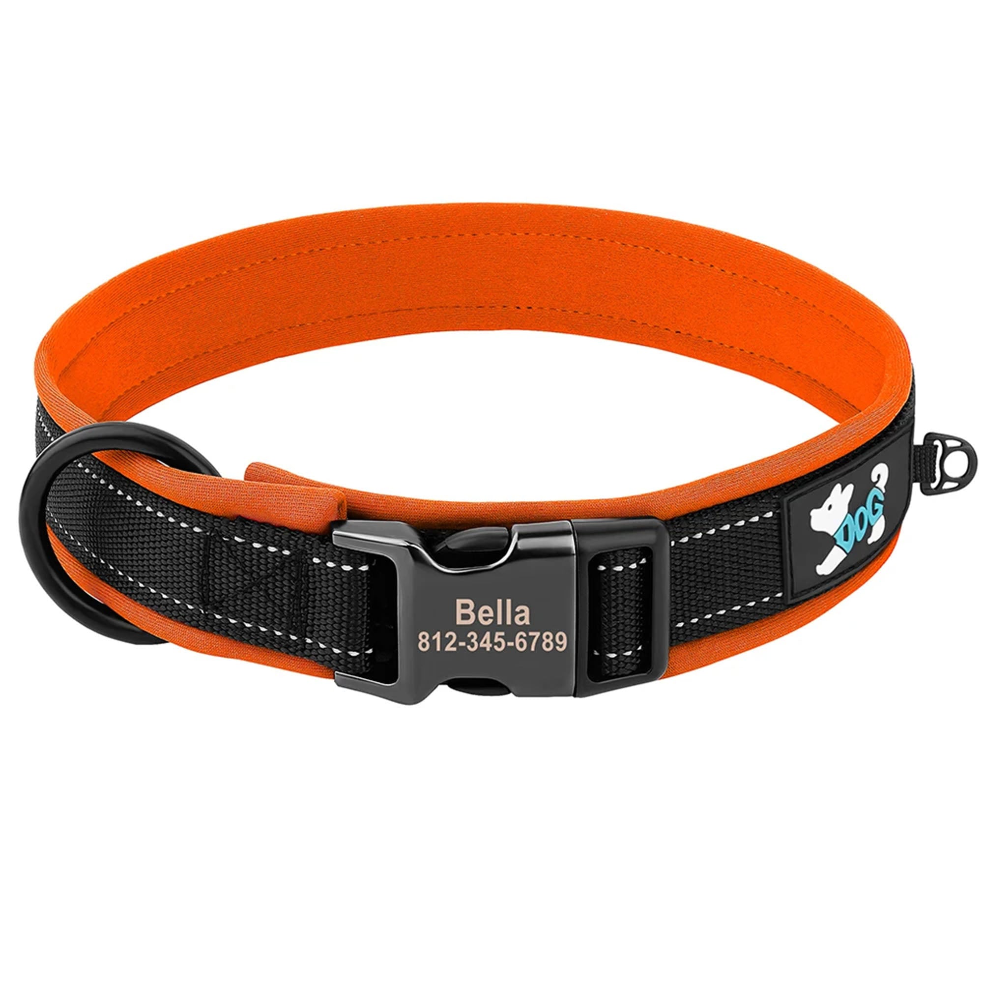Personalized Dogs Padded Collars Reflective | Custom Name ID Tag Dog Collar | Collar for Pet Small Medium Large Dog - C1532- SLKZGXQ Orange