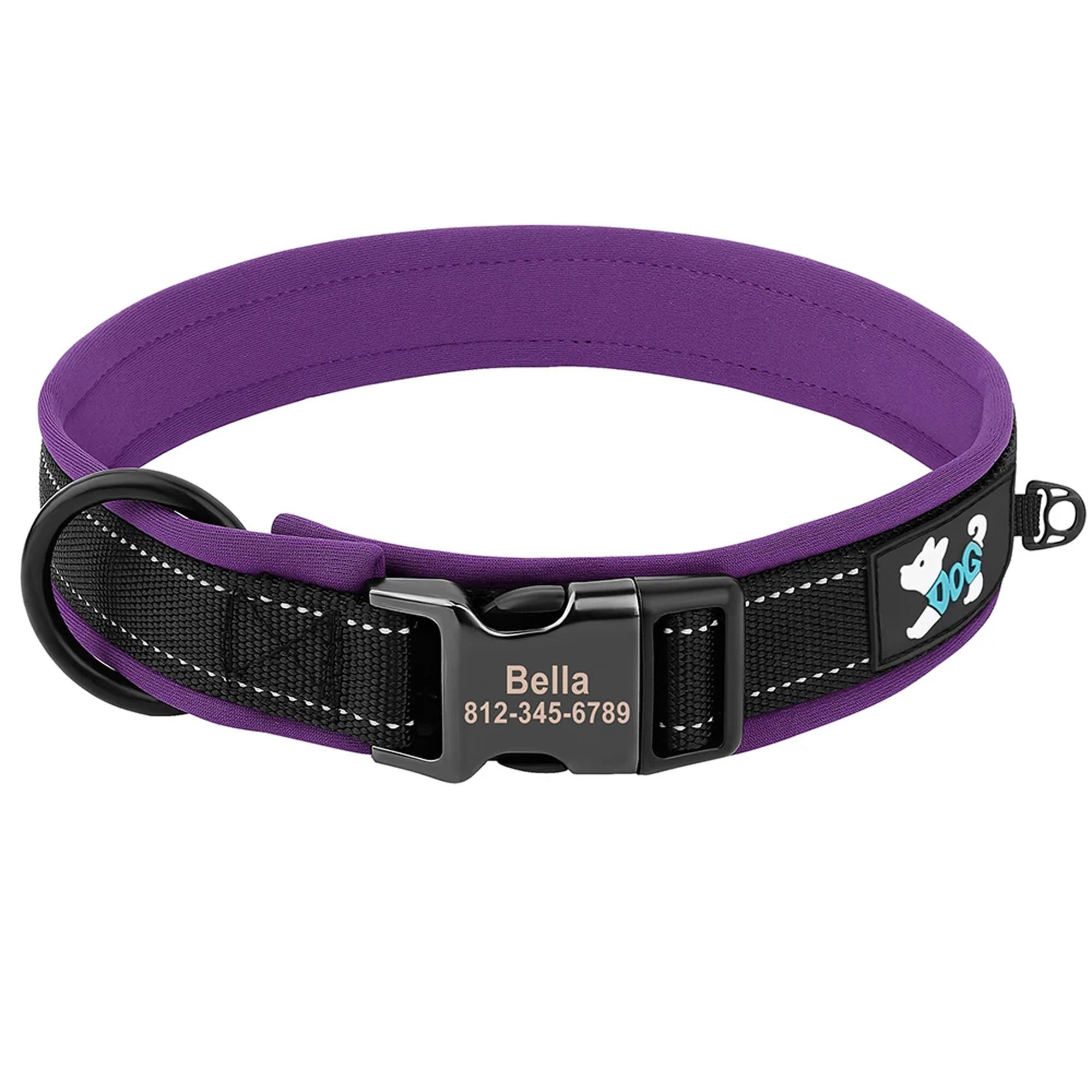 Personalized Dogs Padded Collars Reflective | Custom Name ID Tag Dog Collar | Collar for Pet Small Medium Large Dog - C1532- SLKZGXQ Purple