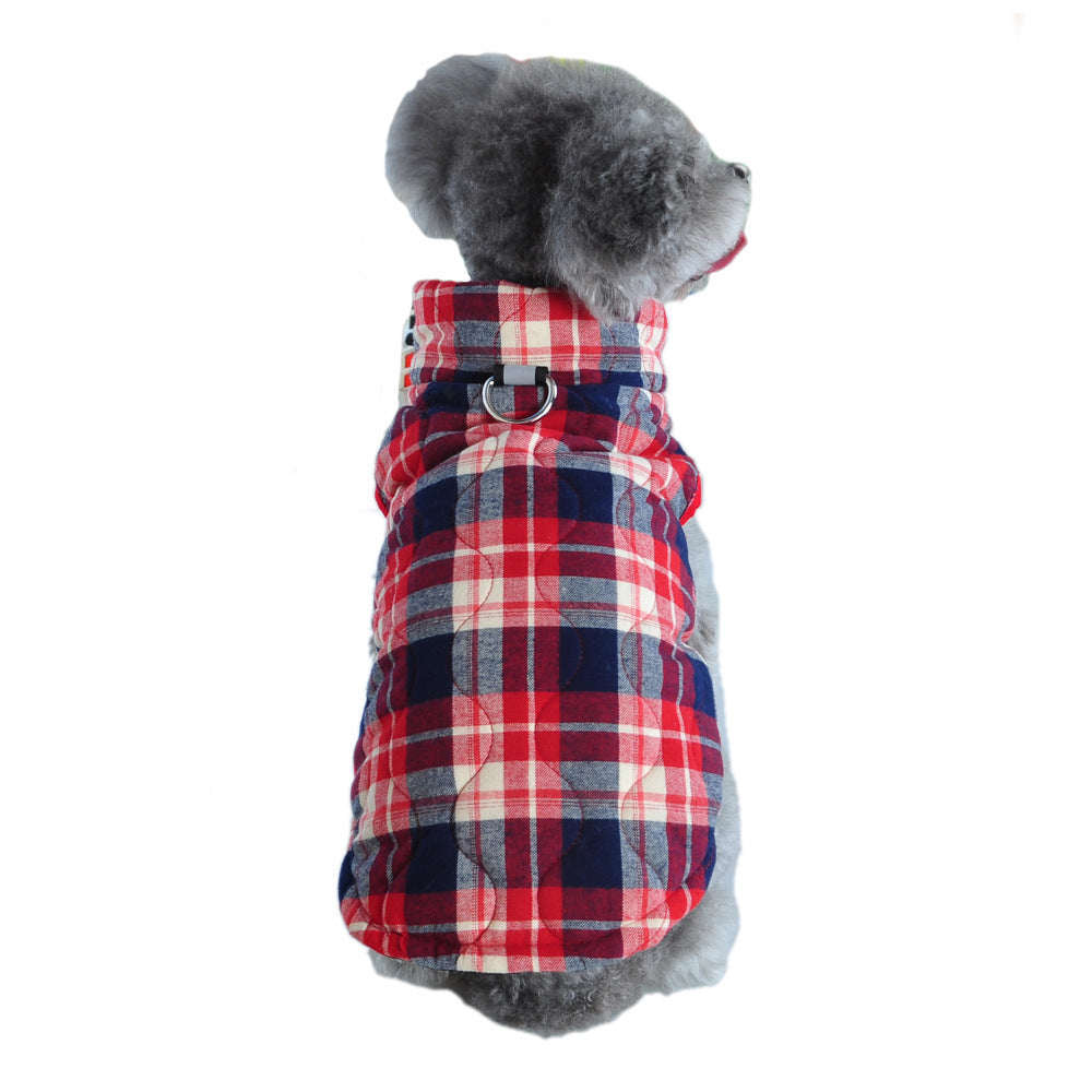Winter Pet Dog Clothes Heavy Cotton Pet Clothes Jacket Plaid Zipper Down Jacket Pets Supplies Red