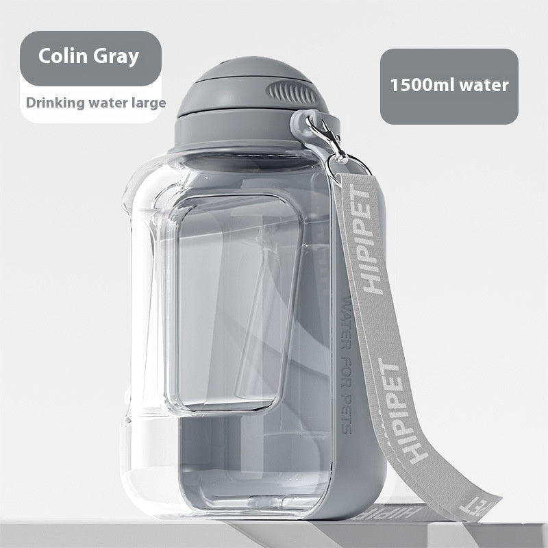 2 In 1 Dog Large Capacity Pets Out Drinking Pot Cat Water Dispenser Portable Water Cup Water And Food Integrated Bowl Pet Products Grey 1500ml