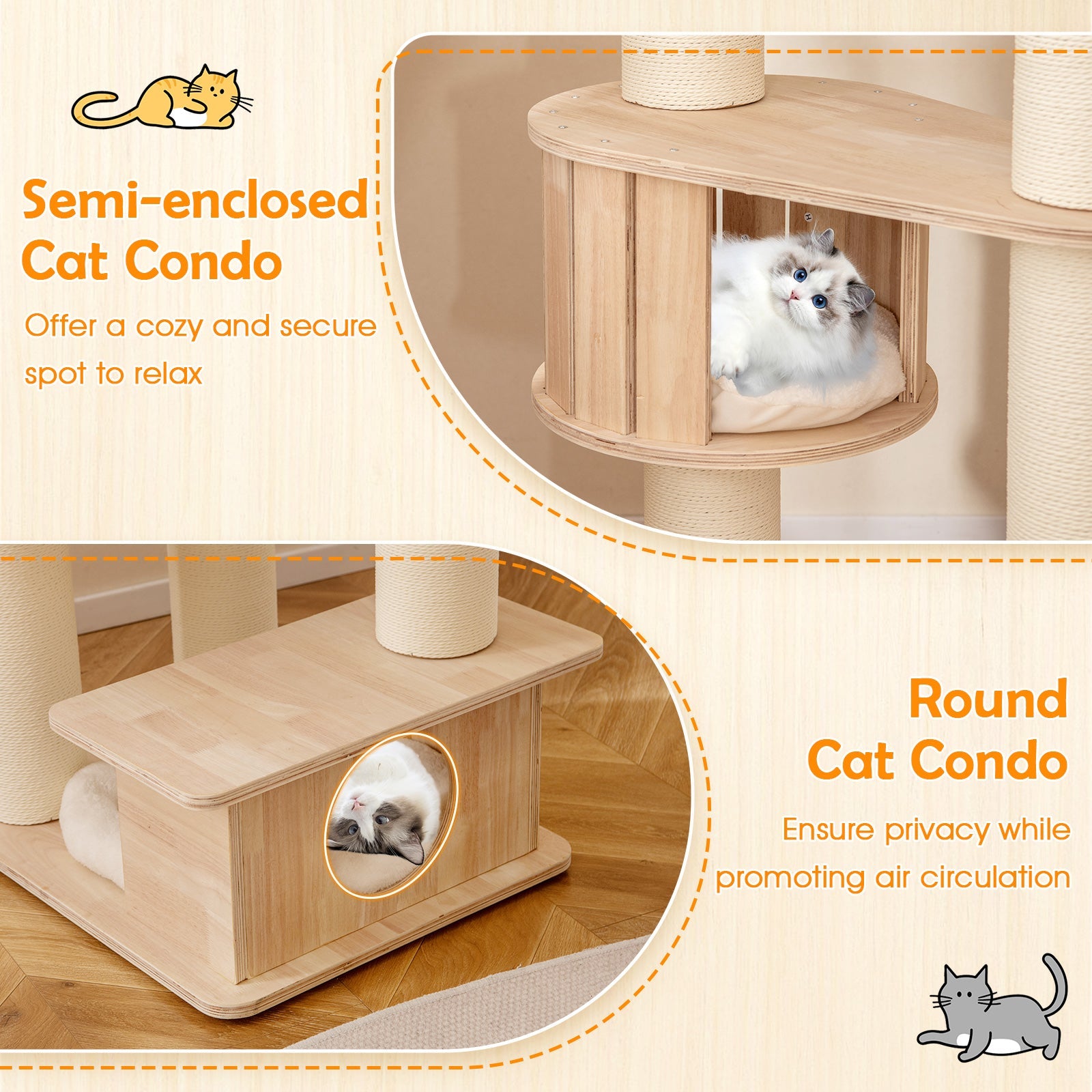 69 Inches Tall Cat Tree with Cozy Top Perch and Washable Plush Cushions