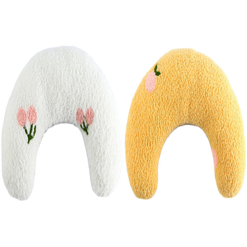 Little Pillow For Cats Fashion Neck Protector Deep Sleep Puppy U-Shaped Pillow Pets Pillow Kitten Headrest Dog Sleeping Pillow Pet Products White yellow 2PCS