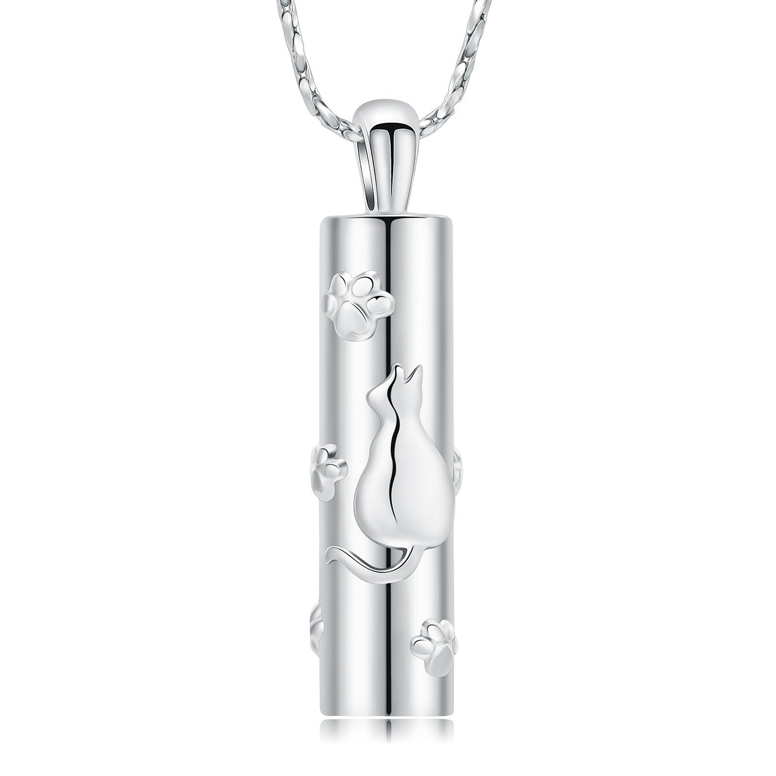 Pet Cylinder Cat Paw Print Cremation Necklace Pendant