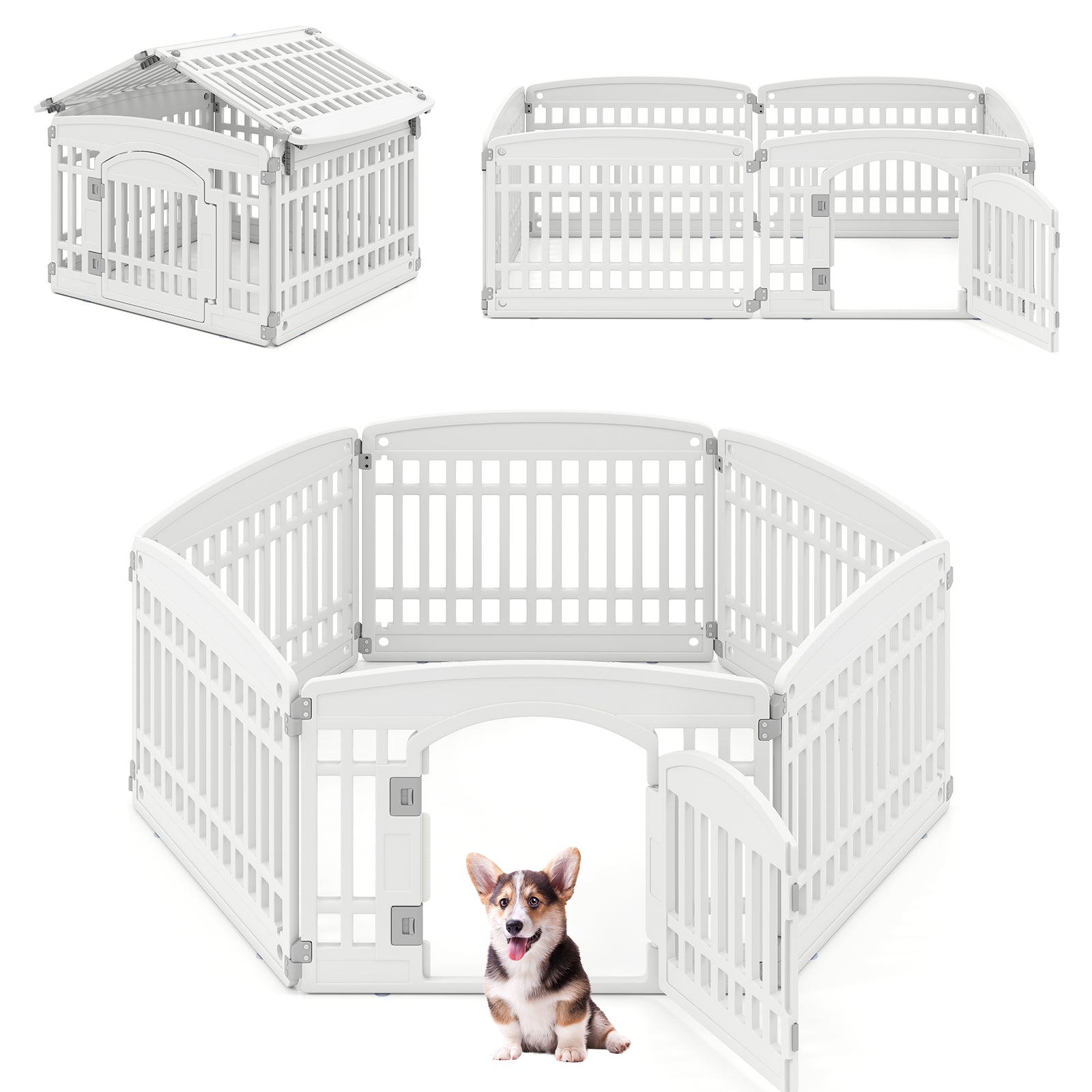 6-Panel Plastic Dog Playpen 24 Inch Indoor Outdoor Pet Fence with Locking Door-White Default Title