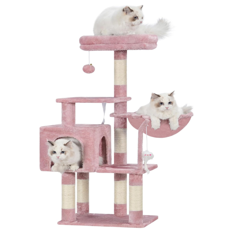 Cozy Cat Tree for Small Cats with Plush Hammock Pink