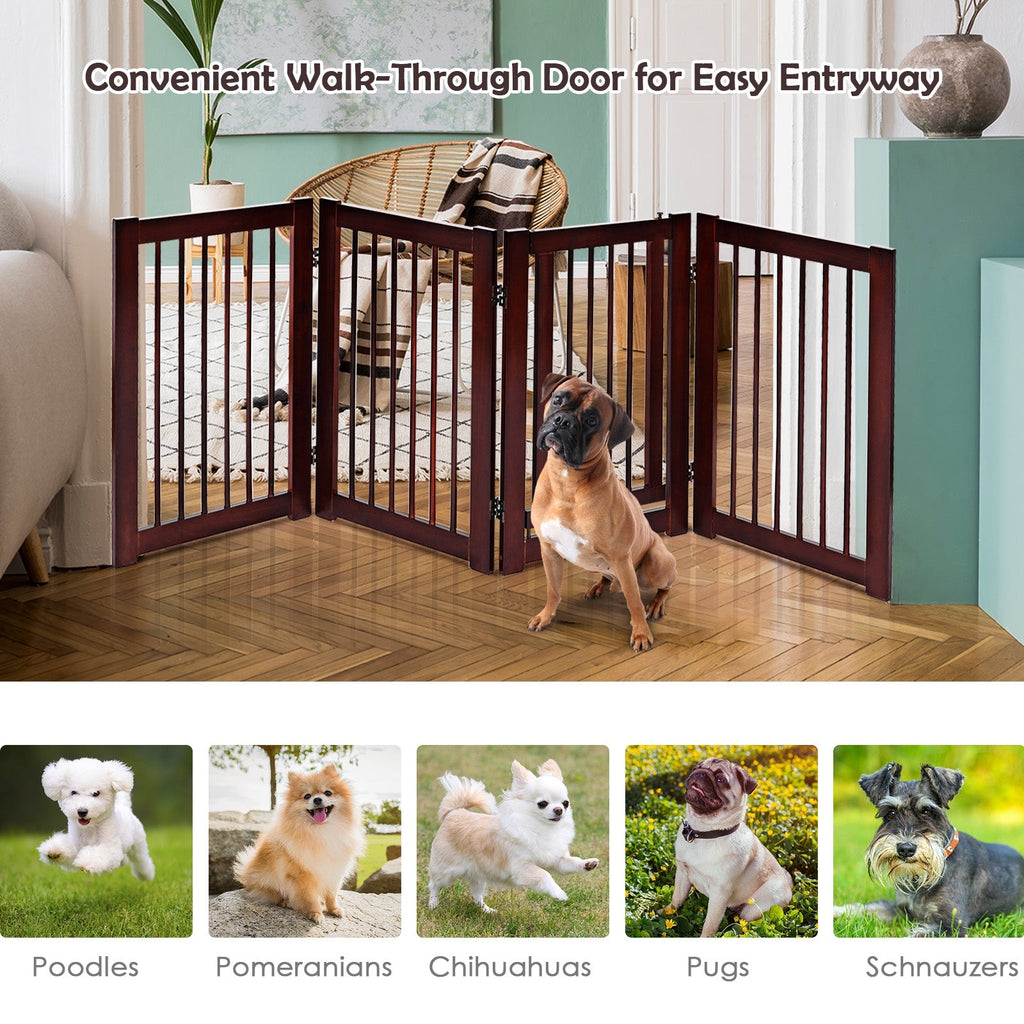 30 Inch Tall 4-Panel Freestanding Pet Gate Wooden Dog Fence