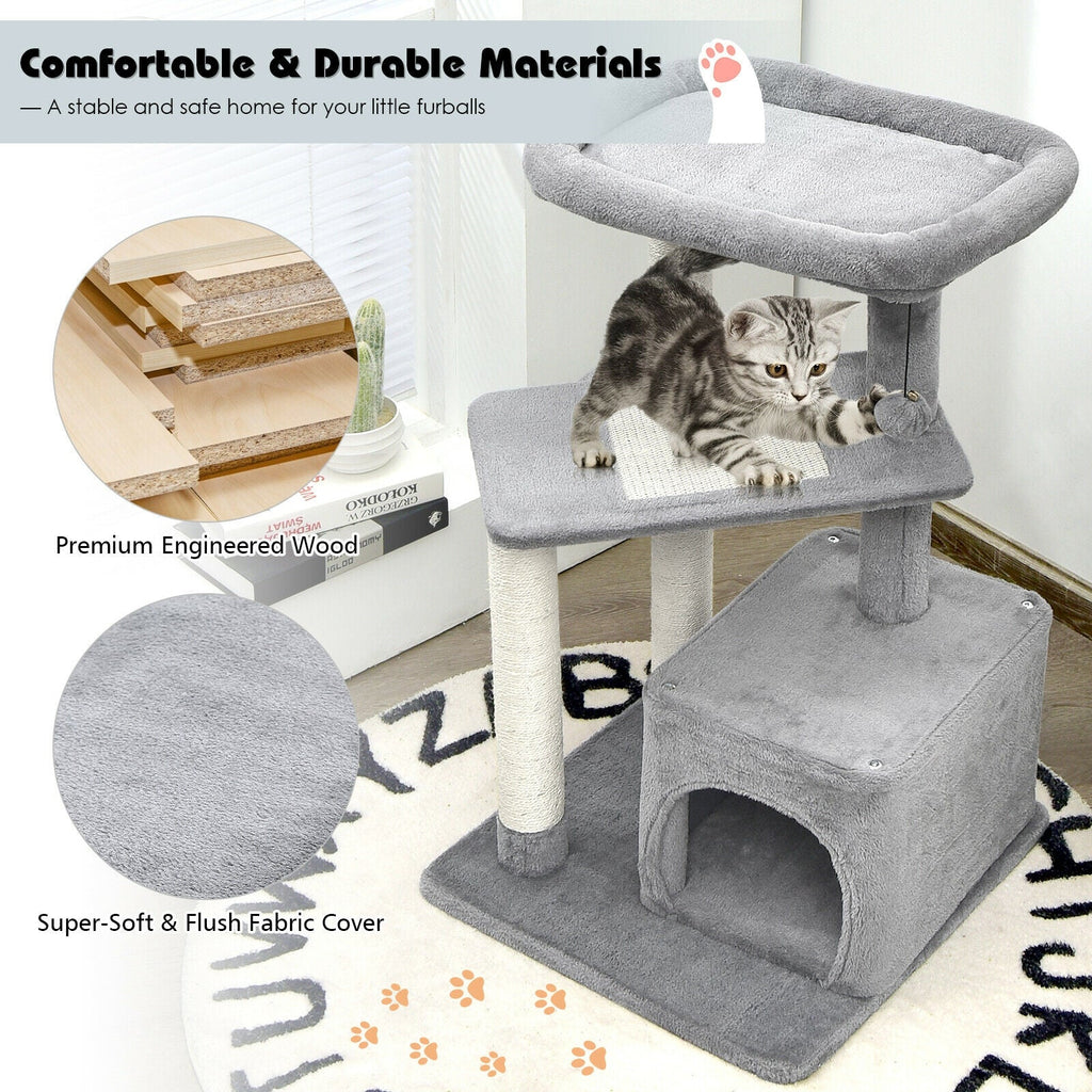Cat Tree with Perch and Hanging Ball for Indoor Activity Play and Rest