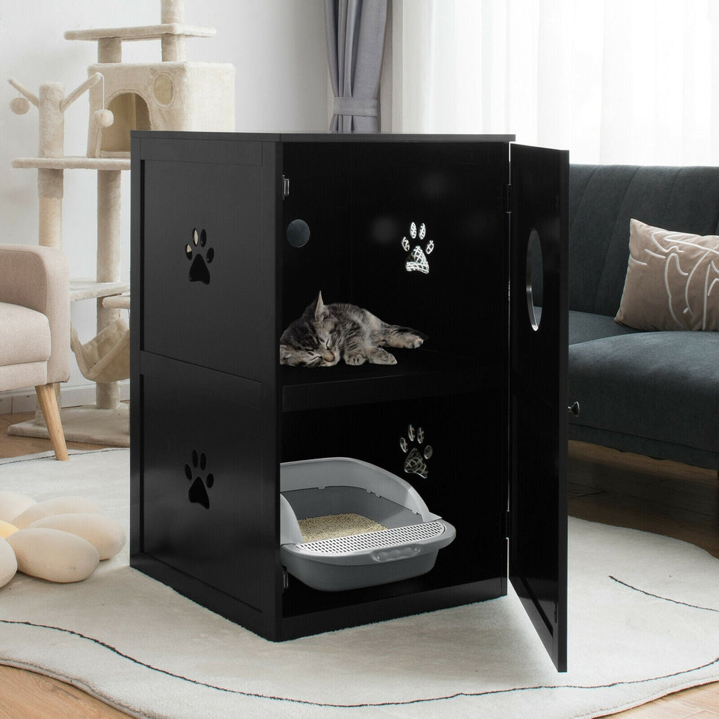2-tier Litter Hidden Cat House With Anti-toppling Device
