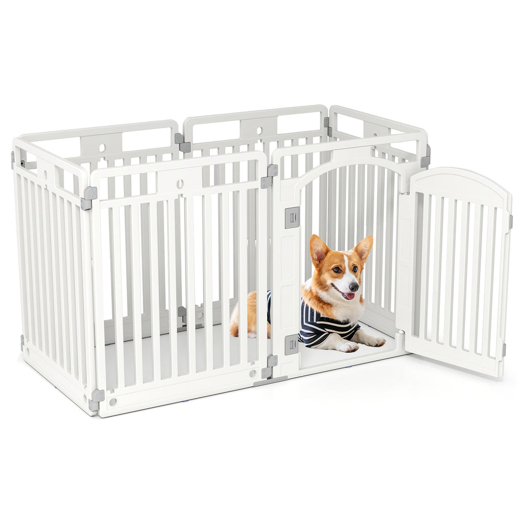 6-Panel Tall Dog Playpen Foldable Pet Fence with Locking Door-White Default Title