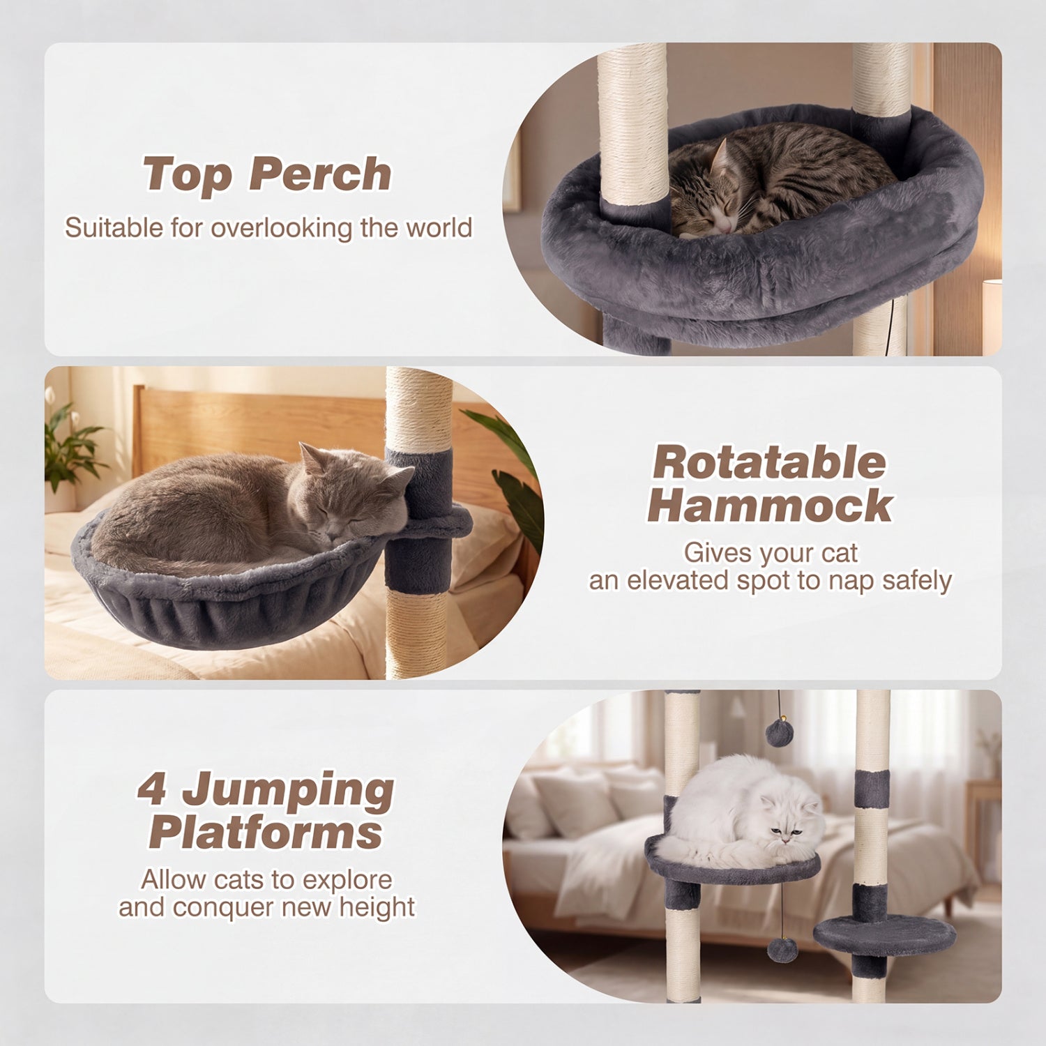 Floor-to-Ceiling Cat Tree with 6 Tiers and Hammock