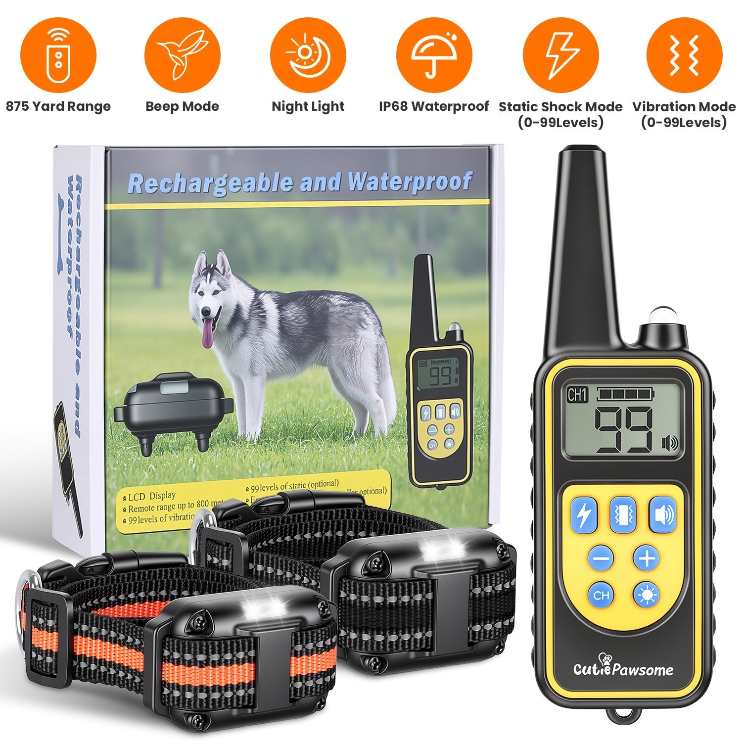 Rechargeable Dog Training Collar with Remote – 875 Yard Range