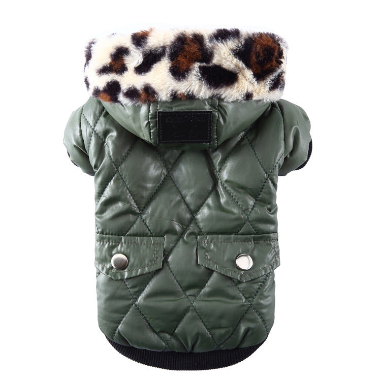 Zippered Cotton Padded Clothes For Pets Dark green