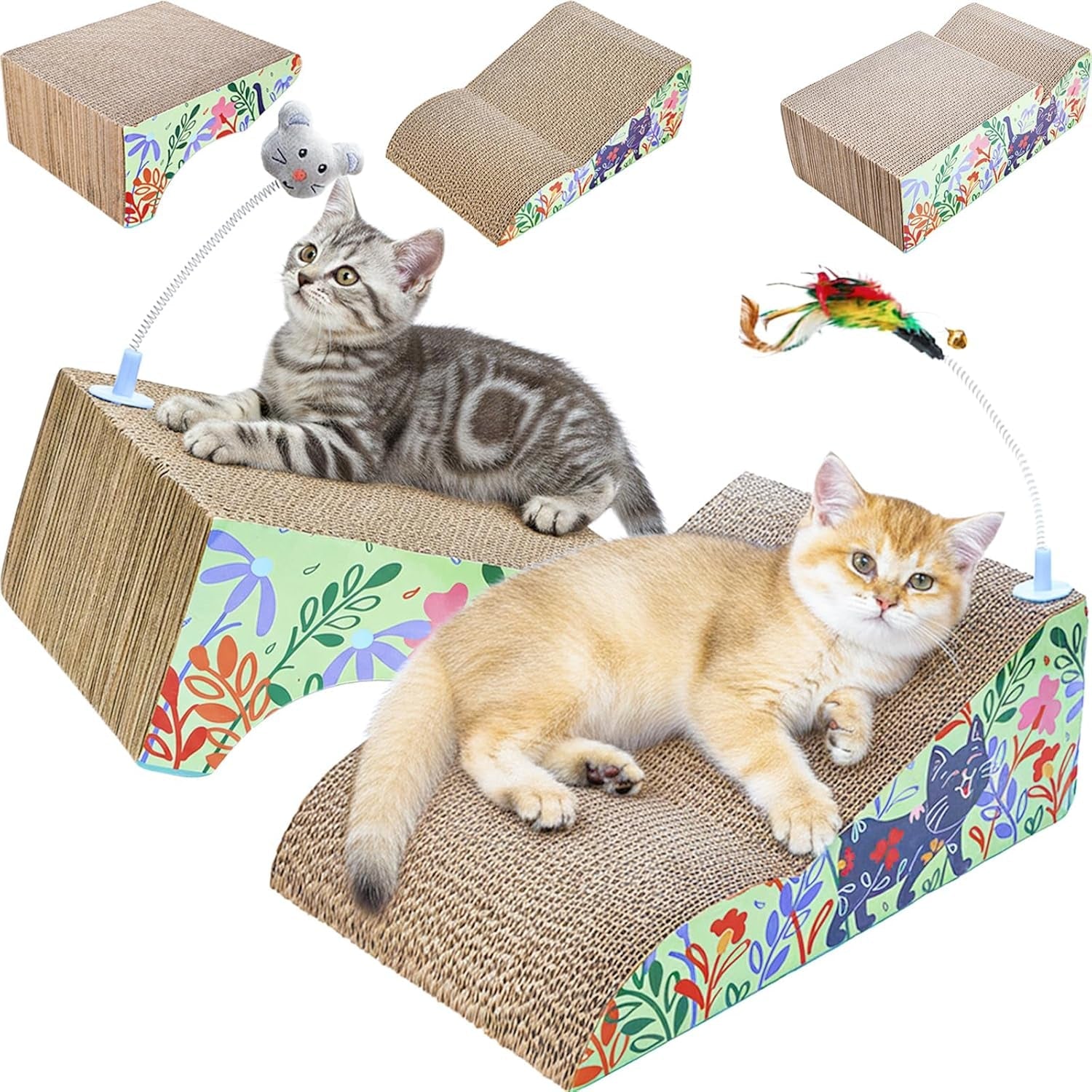 2 in 1 Cat Scratcher Lounge Cardboard Pad with Detachable Toys Default Title