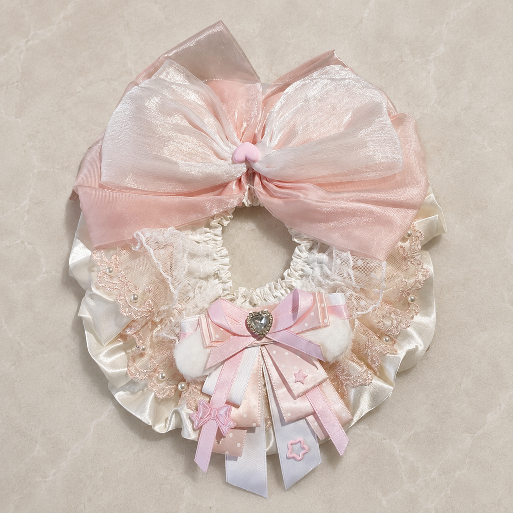 Pink Bow Satin Lace Pet Bib Collar