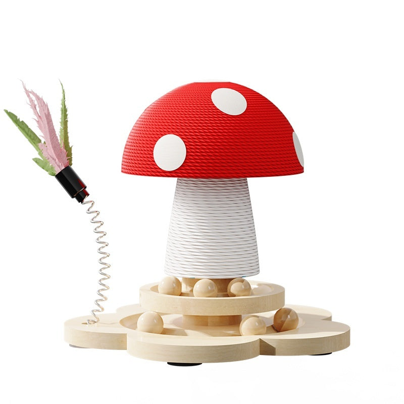 Durable Solid-wood Turntable Cat Teaser Wand Pet Supplies For Cats Independent Packaging Red Mushroom Turntable Toy