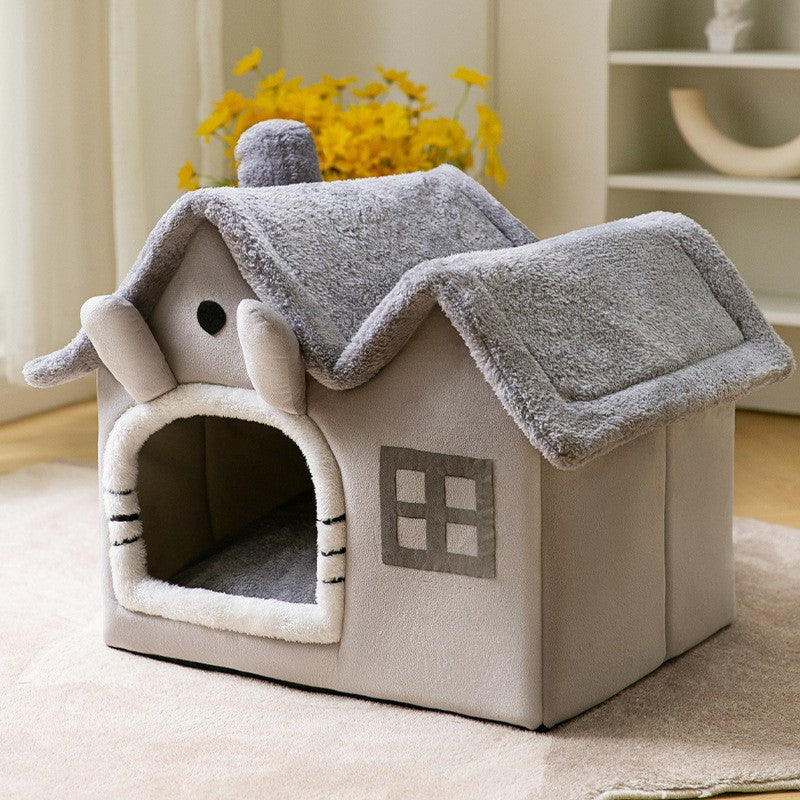 Foldable Dog House Pet Cat Bed Winter Dog Villa Sleep Kennel Removable Nest Warm Enclosed Cave Sofa Pets Supplies Double top grey torso