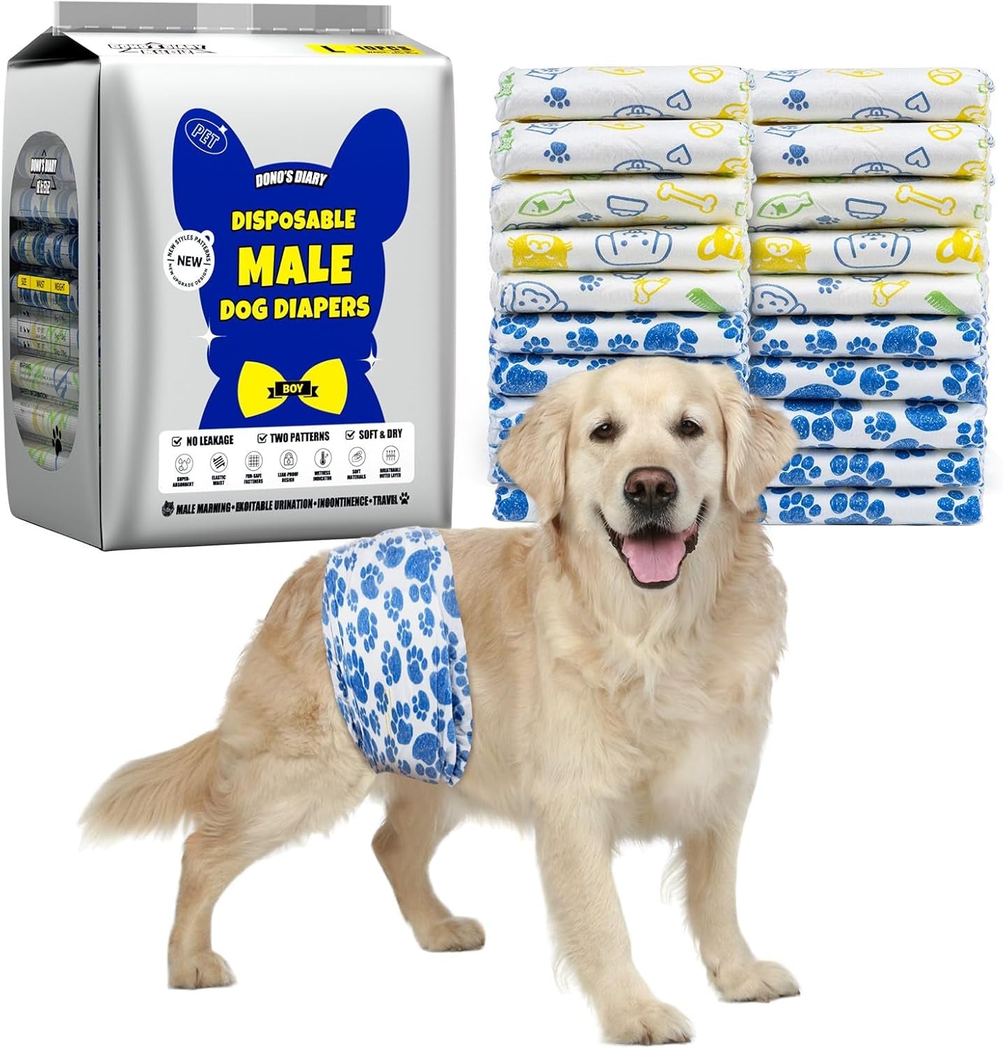 Male Dog Diapers 60 Count Disposable Belly Bands Leakproof Absorbent 60.0 Large
