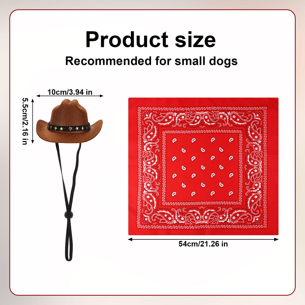 PEUTIER Pet Cowboy Costume Dog Hat & Bandana Brown Red Small