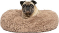 Best Pet Supplies Round Donut Dog Bed with Plush Faux Fur Fabric, Calming, Anti-Anxiety Cushion for Indoor Pets, Slip-Resistant Base, Soft Ergonomic Support - Caramel, 24x24x7''