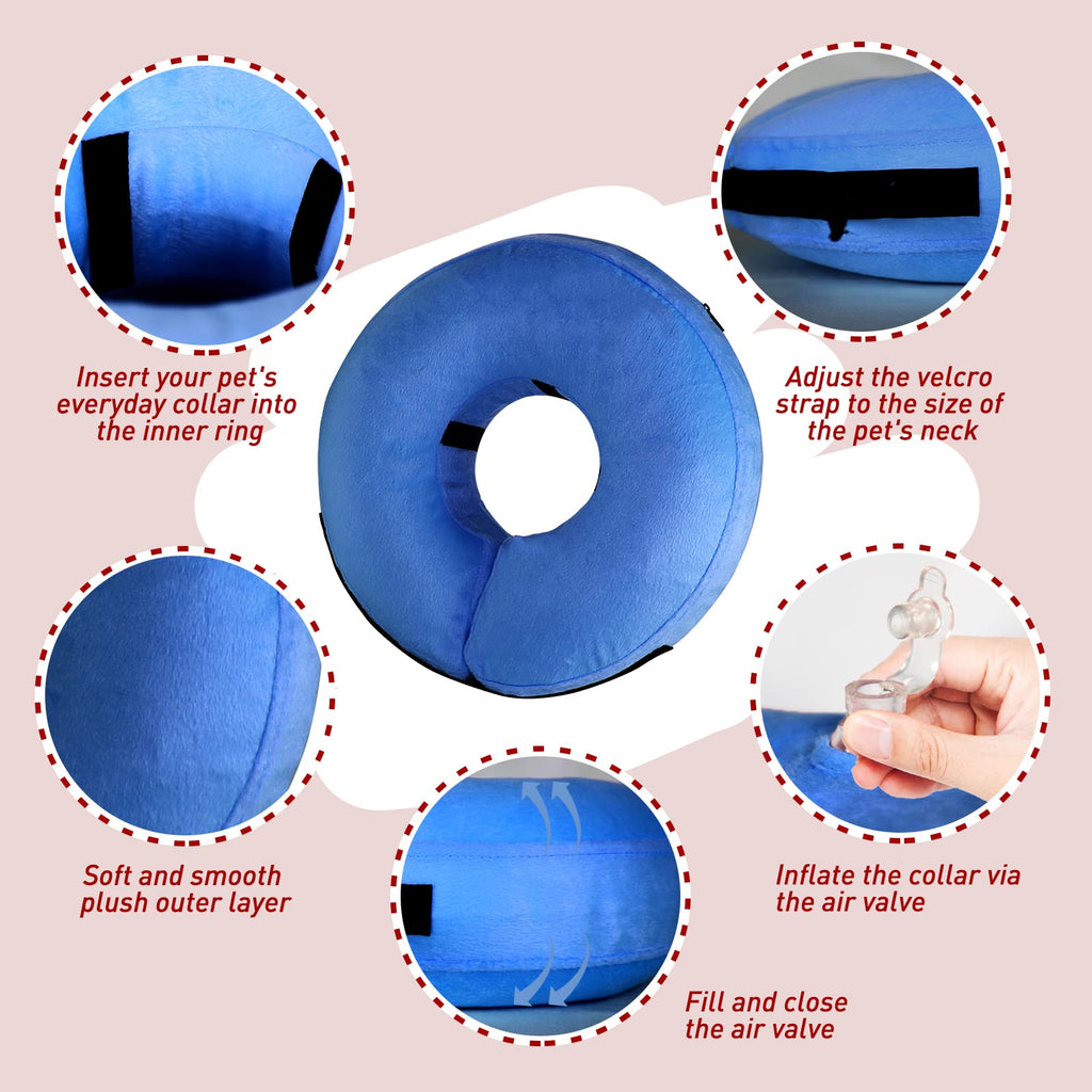 Tonqixope Inflatable Dog Cone Collar Soft Protective Donut Collar Blue XL