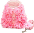Boutique Floral Dog Harness and Leash Set – 3D Petal Puppy Vest Harness for Small Dogs & Cats Pink