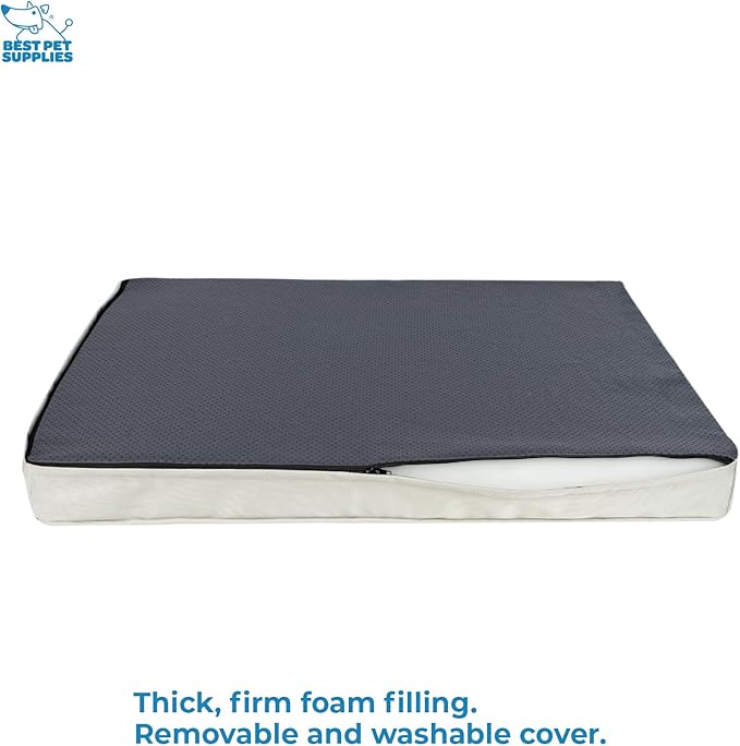 Best Pet Supplies Cute Dog Crate Mat Flat Bed with Waterproof Exterior, Thick Orthopedic Egg Foam Mattress, and Soft Sherpa Fleece Cover for Small, Medium, and Large Breeds - Beige, 24X16X3