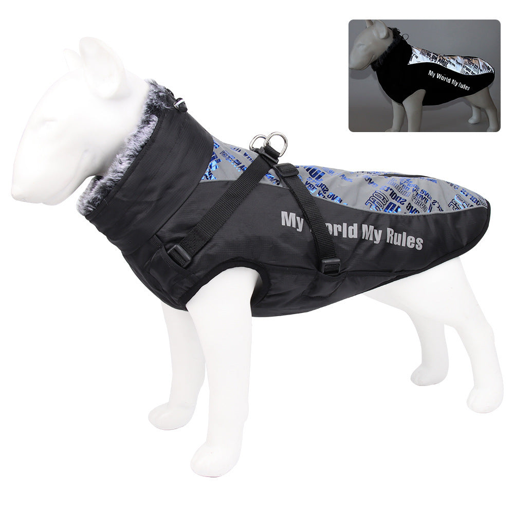 New Large Pet Warm Reflective Dog Thickened Coat Vest Jacket Reflective - Glare Blue