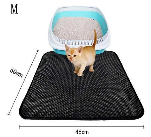 Double Layer Litter Cat Bed Pads Pet Cat Litter Mat Trapping Pets Litter Box Mat Pet Product Bed For Cats House Clean Mat M Black