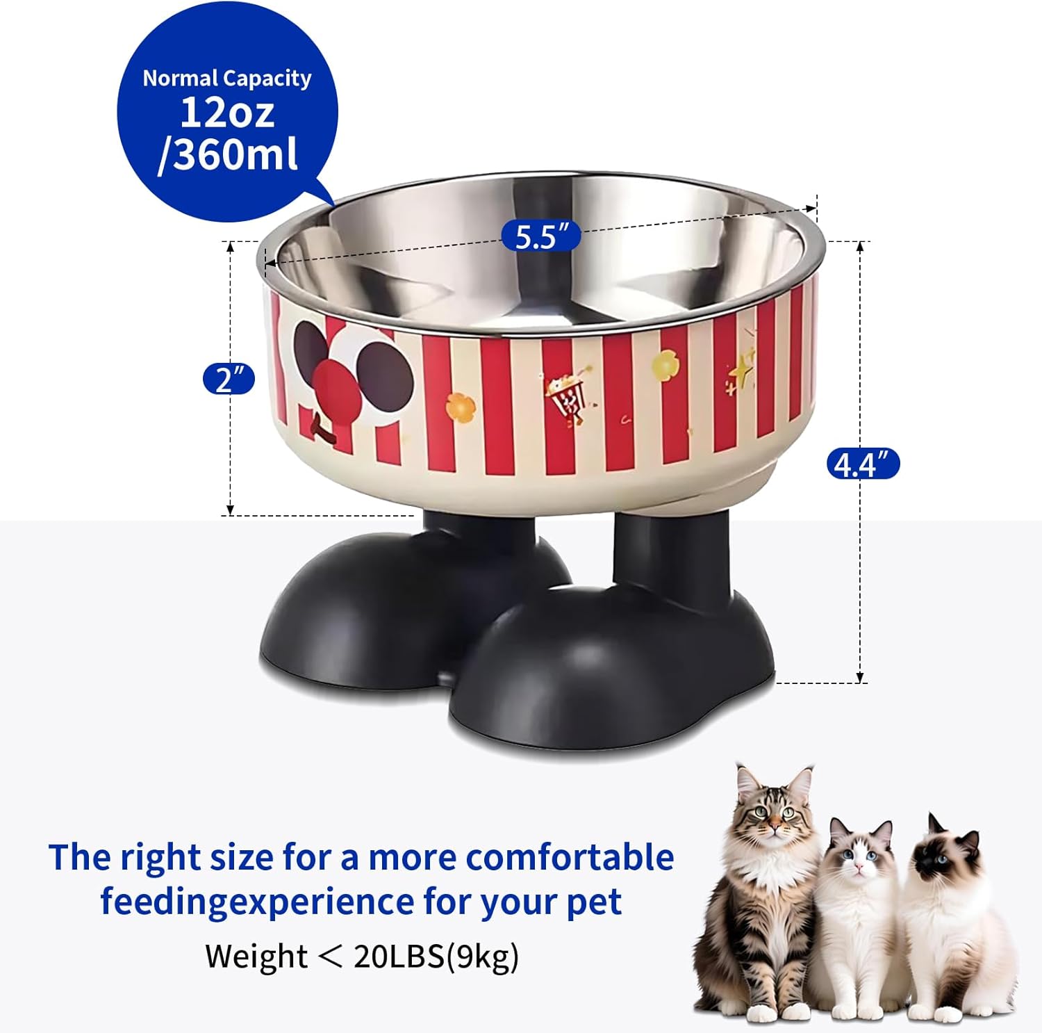 Striped Elevated Stainless Steel Pet Bowl