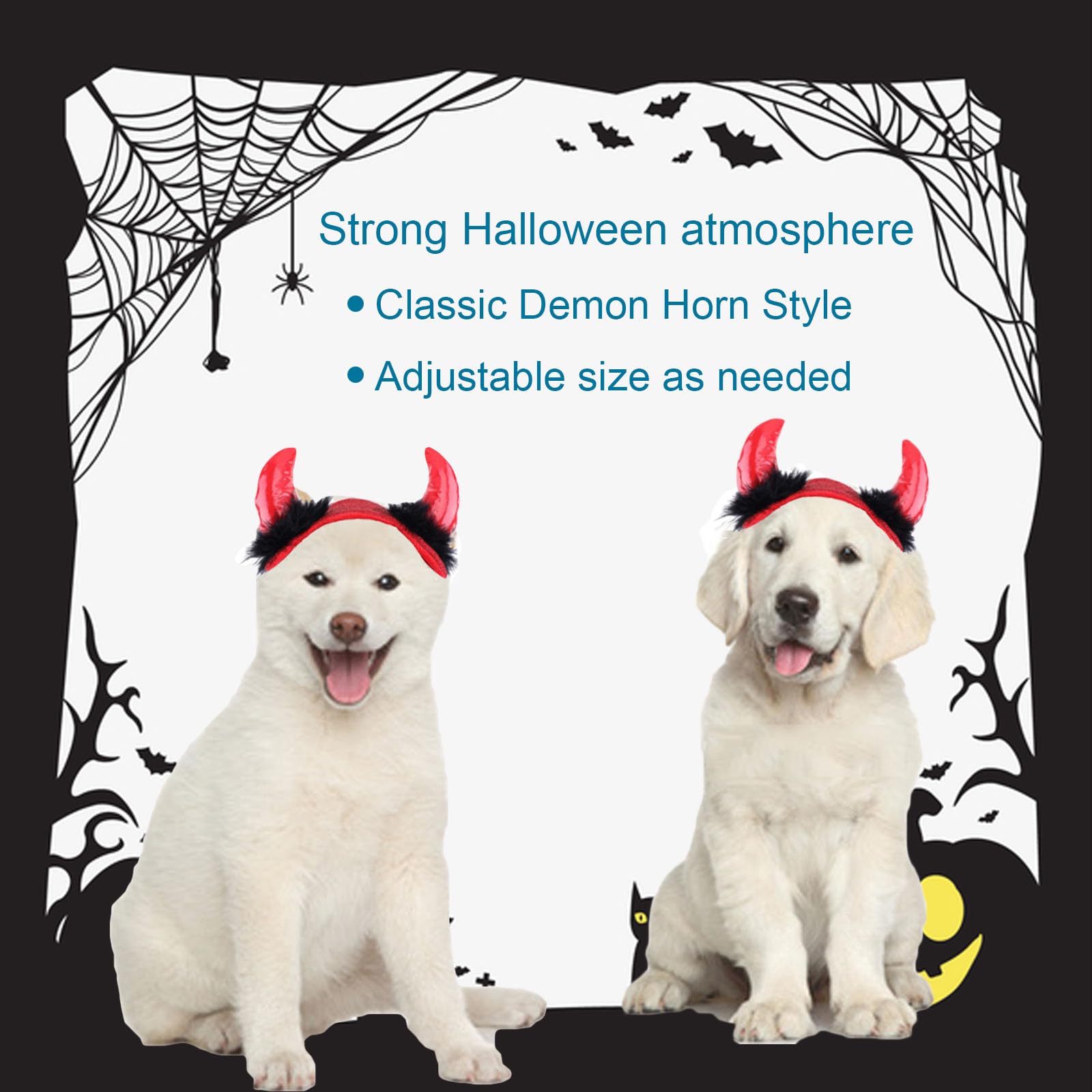 ABLAZEZAI Pet Halloween Devil Horn Headband Adjustable Red Size Large