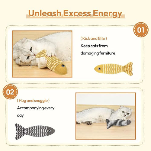 2 Pcs Catnip Toys Fish, Self Play, Cat Toys for Indoor Cats and Kitten, Catnip Cat Toy, Interactive Kitten Exercise Kicker Toys for Indoor Cats 7.8 Inches for All Breeds