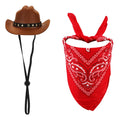 PEUTIER Pet Cowboy Costume Dog Hat & Bandana Brown Red Small