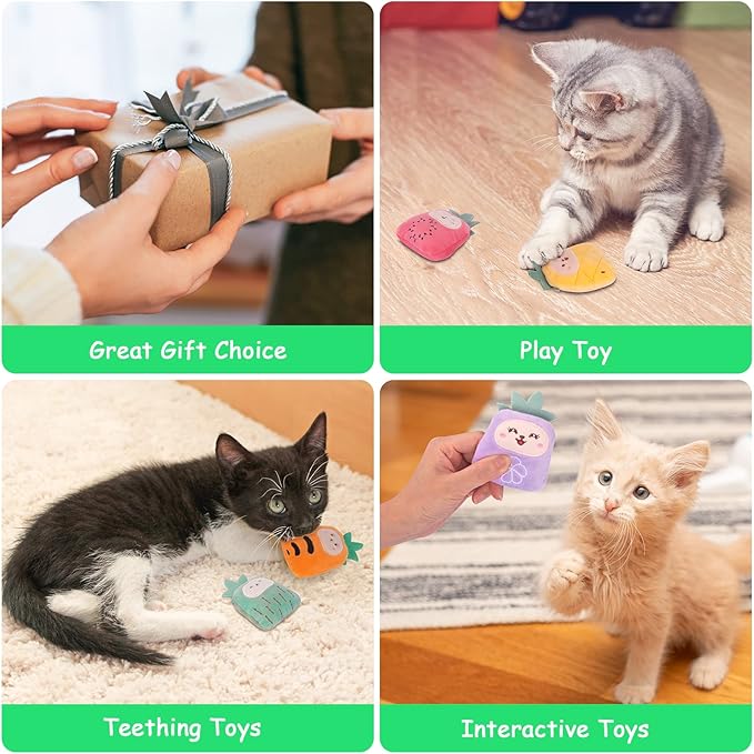 Cat Toys Pineapple with Natural Catnip Inside, Interactive Catnip Toys for Indoor Cats Kitten Kicker, Dental Kitty Chew Toy 6 Pack